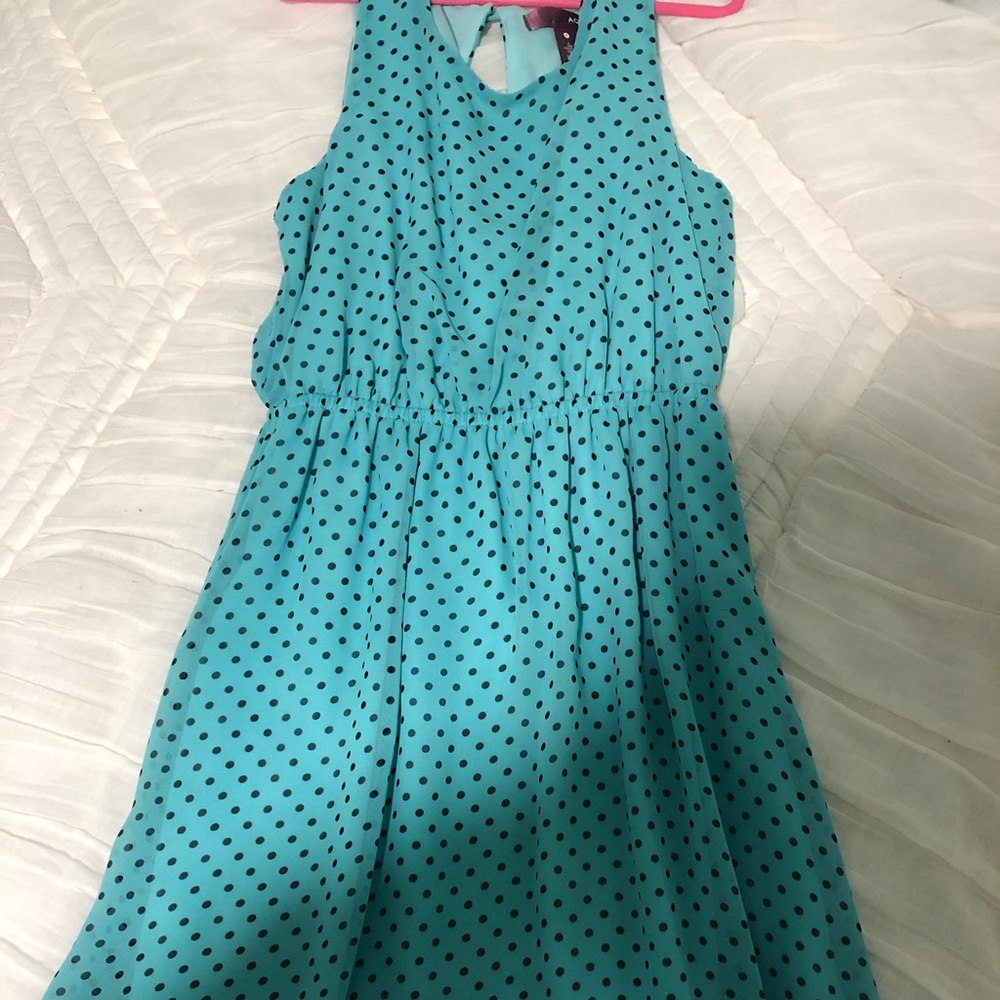 Teal polka dot high low dress